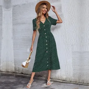 Robe Bohème Verte À Pois
